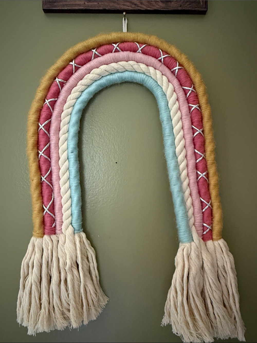 Handmade Rainbow Wall Hanging - Mustard, Rose, Pink, Cream, Light Blue